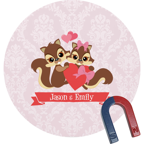 Custom Chipmunk Couple Round Fridge Magnet (Personalized)