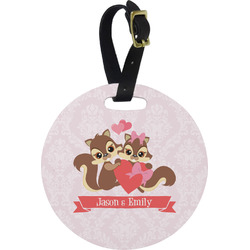 Chipmunk Couple Plastic Luggage Tag - Round (Personalized)