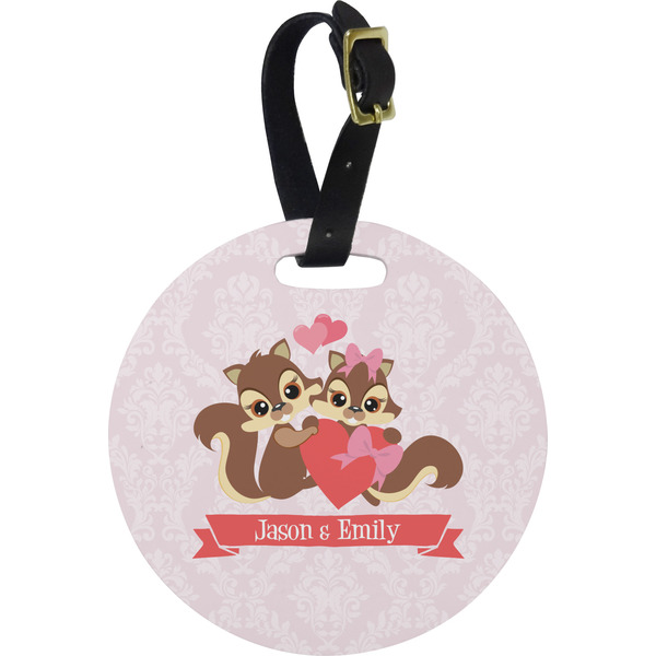 Custom Chipmunk Couple Plastic Luggage Tag - Round (Personalized)