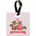 Chipmunk Couple Plastic Luggage Tag - Square w/ Couple's Names