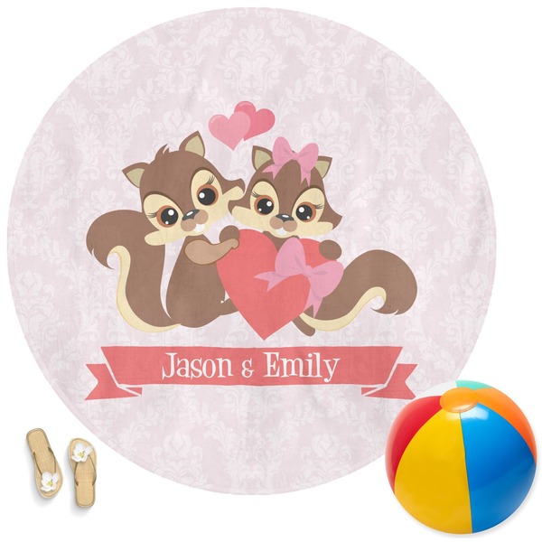 Custom Chipmunk Couple Round Beach Towel (Personalized)