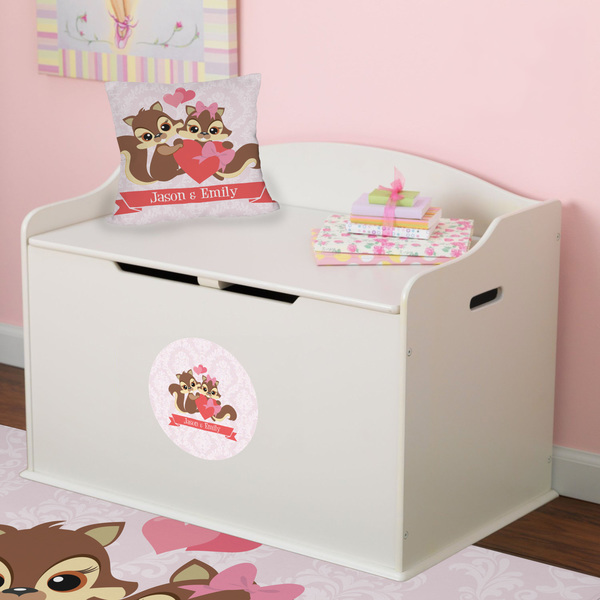 Racoon Couple Round Wall Decal on Toy Chest