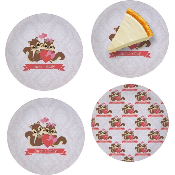 Custom Chipmunk Couple Set of 4 Glass Appetizer / Dessert Plate 8" (Personalized)