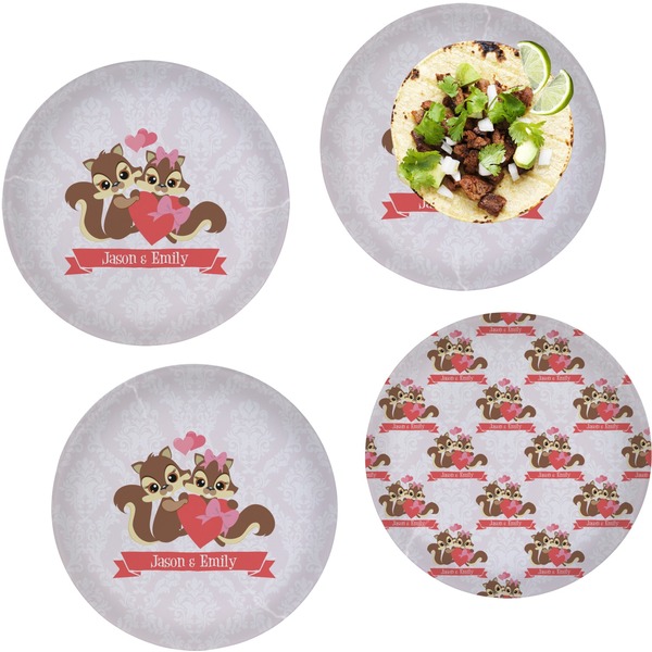 Custom Chipmunk Couple Set of 4 Glass Lunch / Dinner Plate 10" (Personalized)