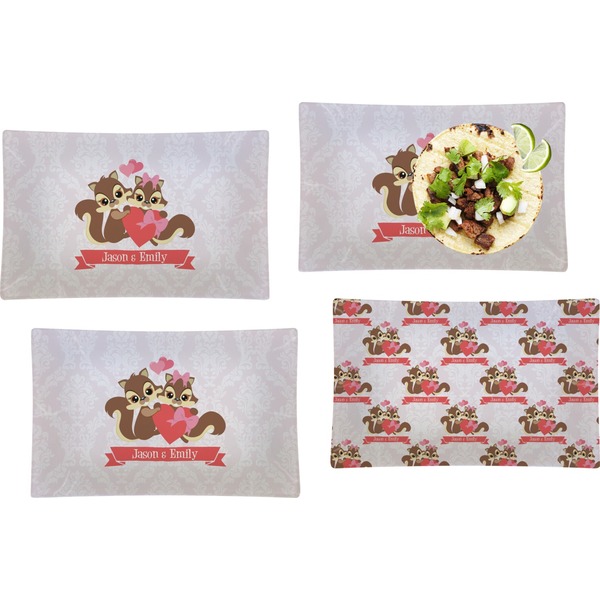 Custom Chipmunk Couple Set of 4 Glass Rectangular Lunch / Dinner Plate (Personalized)