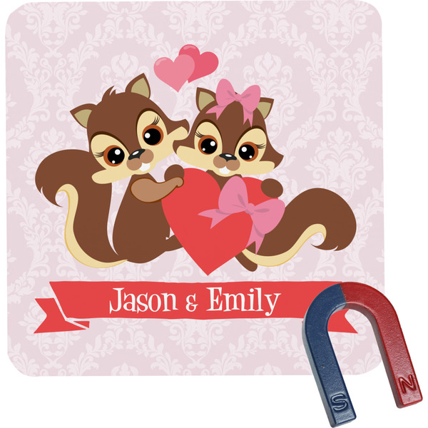 Custom Chipmunk Couple Square Fridge Magnet (Personalized)
