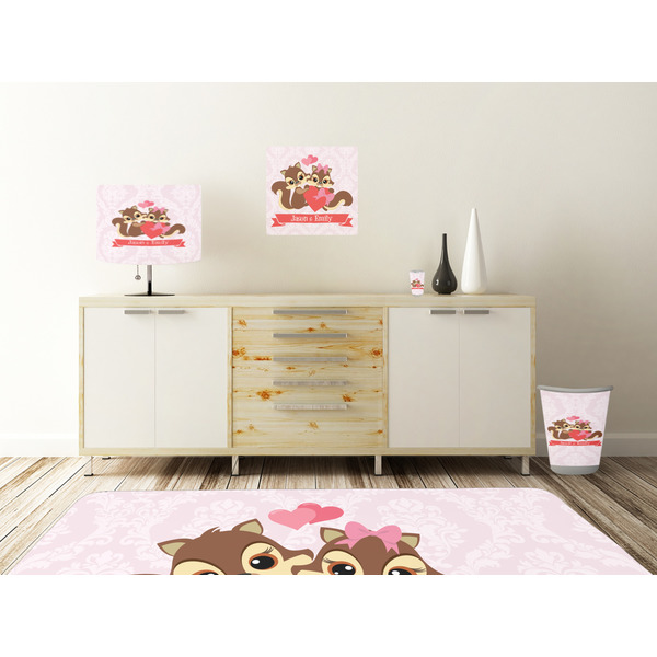 Racoon Couple Square Wall Decal Wooden Desk