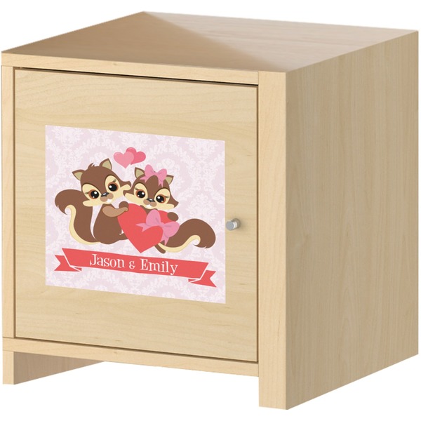 Racoon Couple Square Wall Decal on Wooden Cabinet