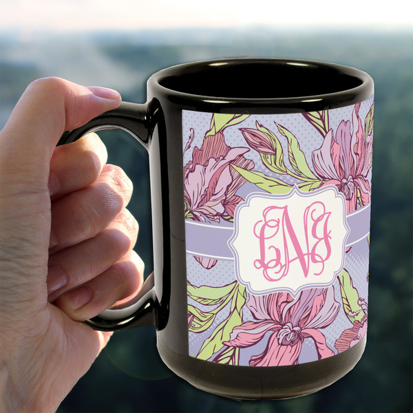 Orchids 15oz. Black Mug - LIFESTYLE