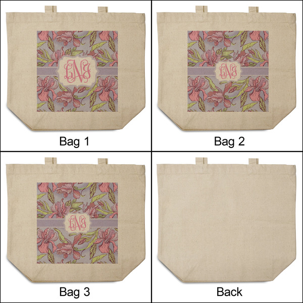 Orchids 3 Reusable Cotton Grocery Bags - Front & Back View