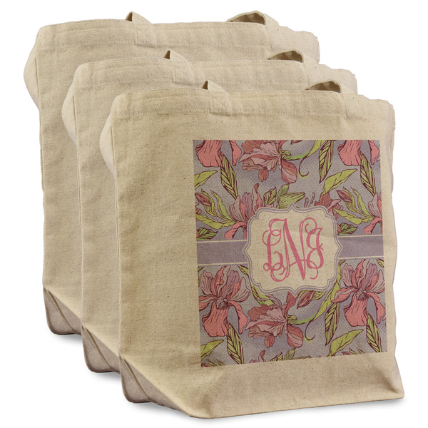 Custom Orchids Reusable Cotton Grocery Bags - Set of 3 (Personalized)