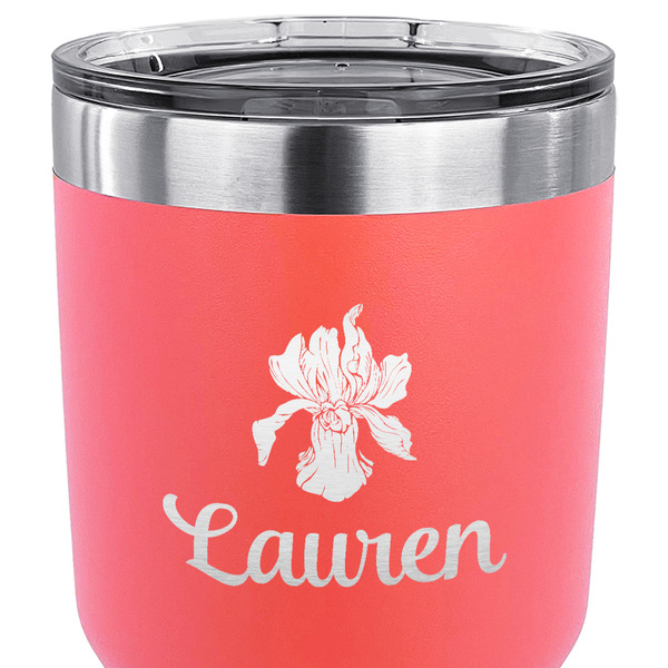 Orchids 30 oz Stainless Steel Ringneck Tumbler - Coral - CLOSE UP
