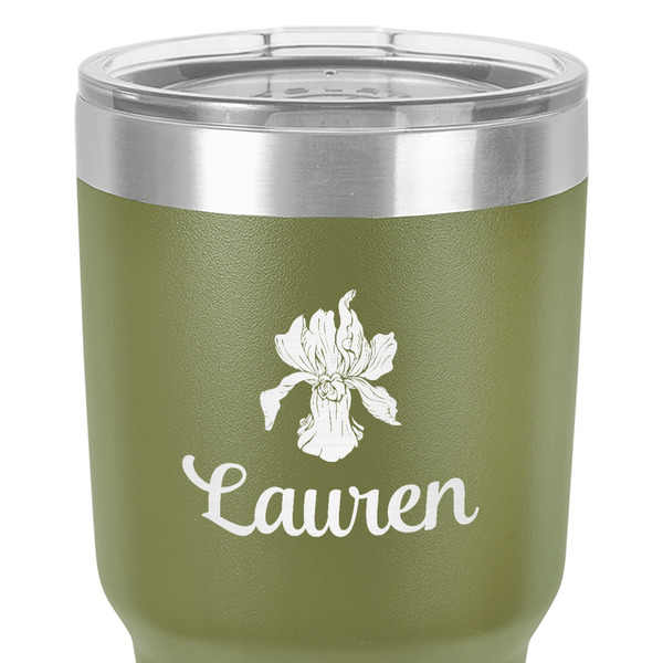 Orchids 30 oz Stainless Steel Ringneck Tumbler - Olive - Close Up