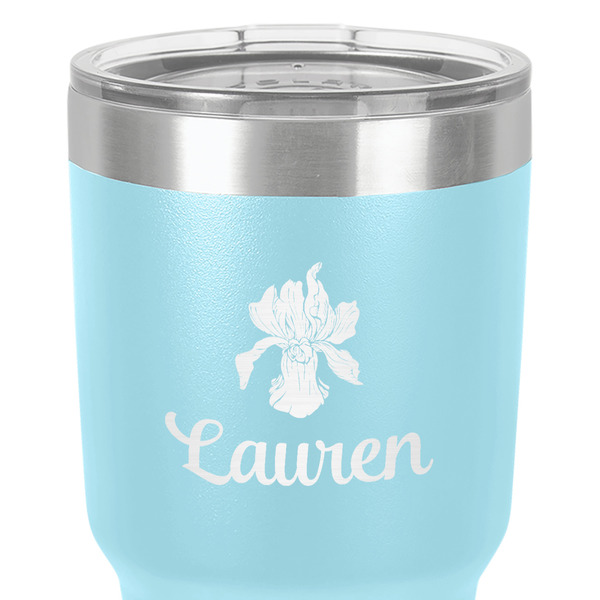 Orchids 30 oz Stainless Steel Ringneck Tumbler - Teal - Close Up