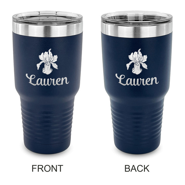 Custom Orchids 30 oz Stainless Steel Tumbler - Navy - Double Sided (Personalized)