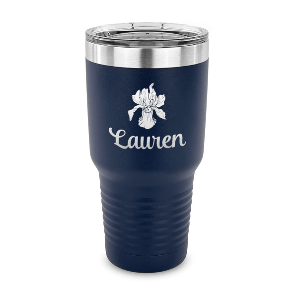 Custom Orchids 30 oz Stainless Steel Tumbler - Navy - Single Sided (Personalized)