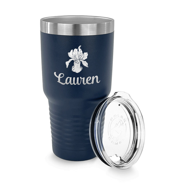Orchids 30 oz Stainless Steel Ringneck Tumblers - Navy - LID OFF