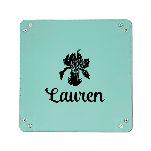 Orchids 6" x 6" Teal Leatherette Snap Up Tray - APPROVAL
