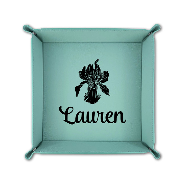 Orchids 6" x 6" Teal Leatherette Snap Up Tray - FOLDED UP