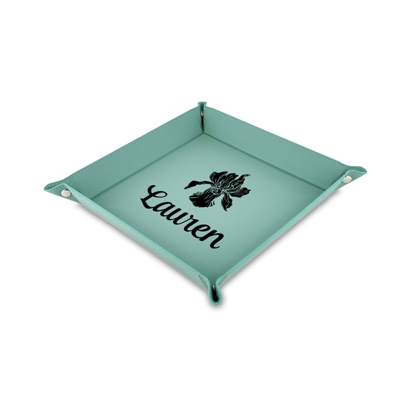 Custom Orchids 6" x 6" Teal Faux Leather Valet Tray (Personalized)