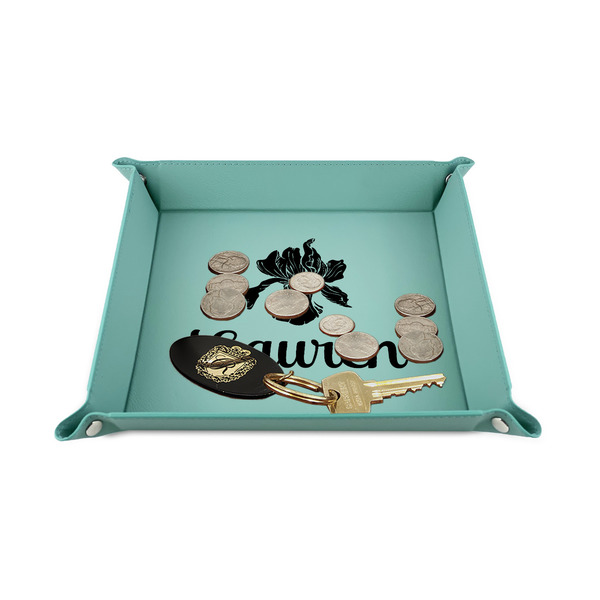 Orchids 6" x 6" Teal Leatherette Snap Up Tray - STYLED