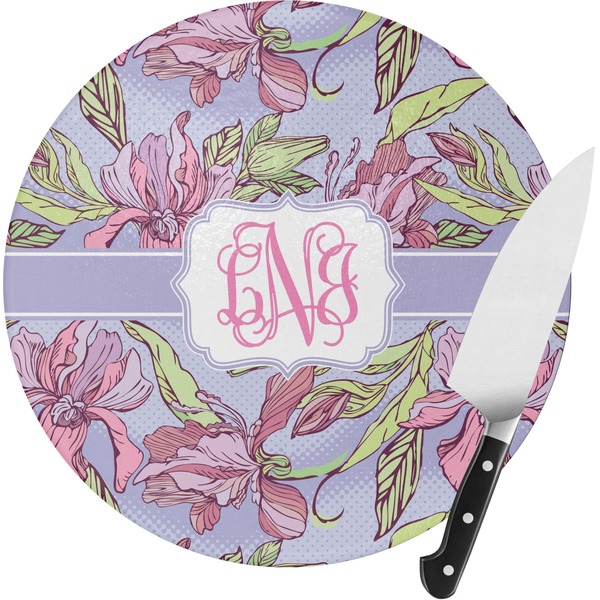 Custom Orchids Round Glass Cutting Board - Small (Personalized)