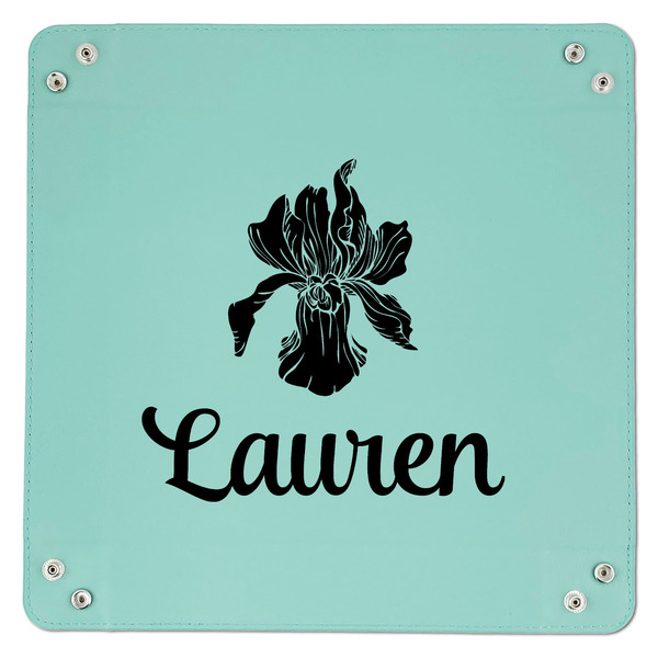 Orchids 9" x 9" Teal Leatherette Snap Up Tray - APPROVAL