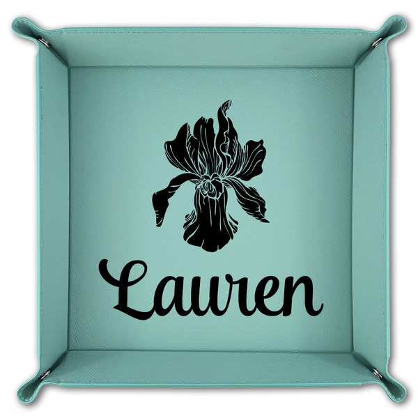 Orchids 9" x 9" Teal Leatherette Snap Up Tray - FOLDED