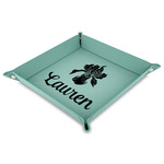 Orchids Faux Leather Dice Tray - 9" x 9"  - Teal (Personalized)