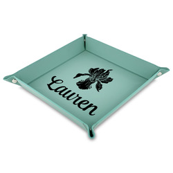 Orchids Faux Leather Dice Tray - 9" x 9"  - Teal (Personalized)