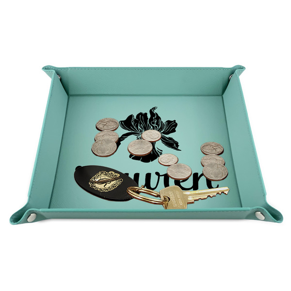 Orchids 9" x 9" Teal Leatherette Snap Up Tray - STYLED
