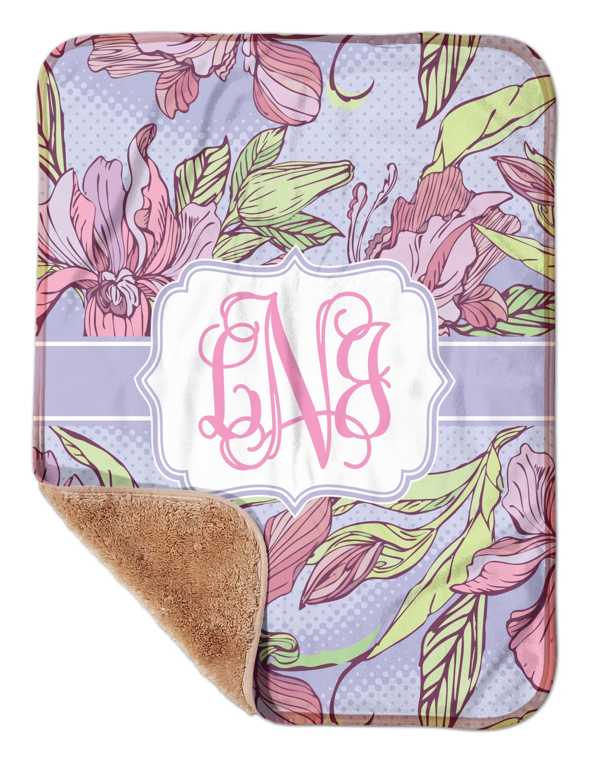 Custom Orchids Sherpa Baby Blanket 30" x 40" w/ Monograms