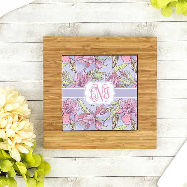 Orchids Bamboo Trivet with 6" Tile - LIFESTYLE