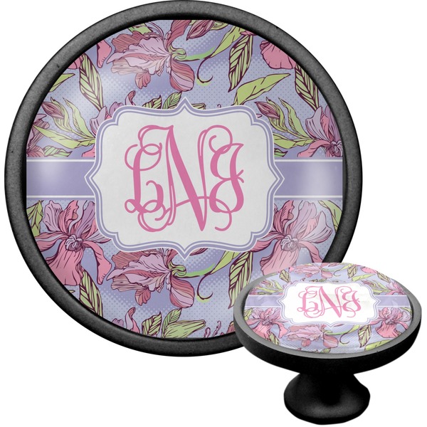 Custom Orchids Cabinet Knob (Black) (Personalized)