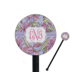 Orchids 5.5" Round Plastic Stir Sticks - Black - Double Sided (Personalized)
