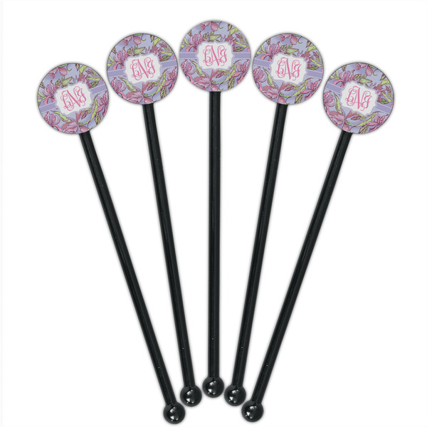 Orchids Black Plastic 5.5" Stir Stick - Round - Fan View