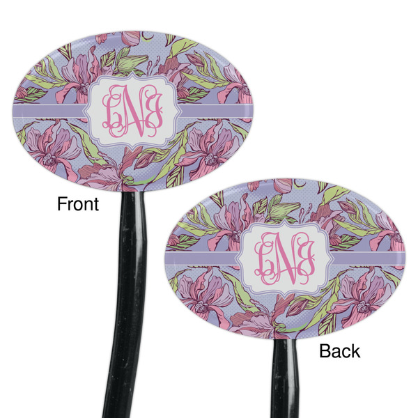 Orchids Black Plastic 7" Stir Stick - Double Sided - Oval - Front & Back