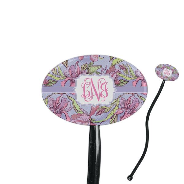 Custom Orchids 7" Oval Plastic Stir Sticks - Black - Single Sided (Personalized)