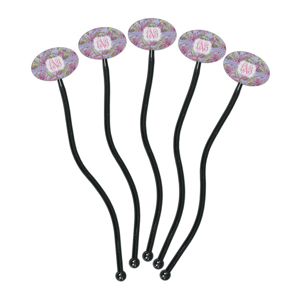Orchids Black Plastic 7" Stir Stick - Oval - Fan