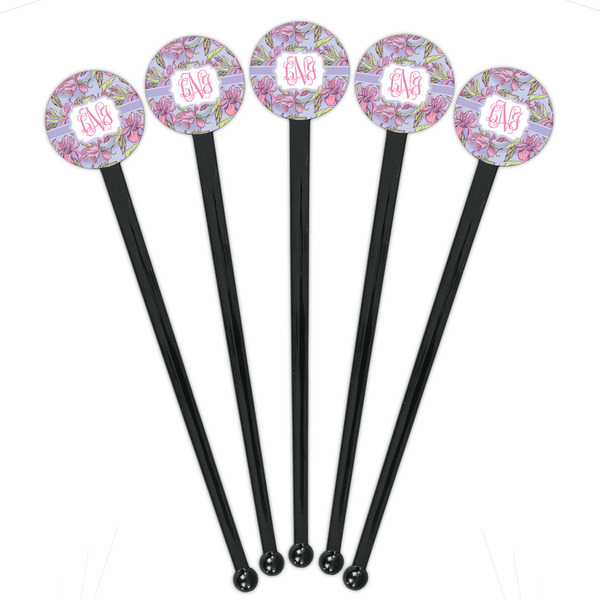 Orchids Black Plastic 7" Stir Stick - Round - Fan View