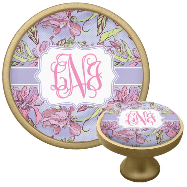 Custom Orchids Cabinet Knob - Gold (Personalized)