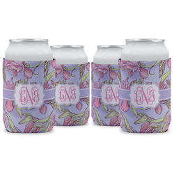 Orchids Can Cooler (12 oz) - Set of 4 w/ Monogram