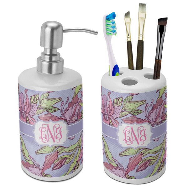Custom Orchids Ceramic Bathroom Accessories Set (Personalized)