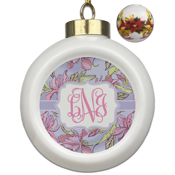 Custom Orchids Ceramic Ball Ornaments - Poinsettia Garland (Personalized)