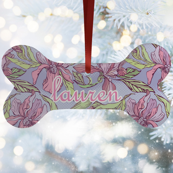 Custom Orchids Ceramic Dog Ornament w/ Monograms