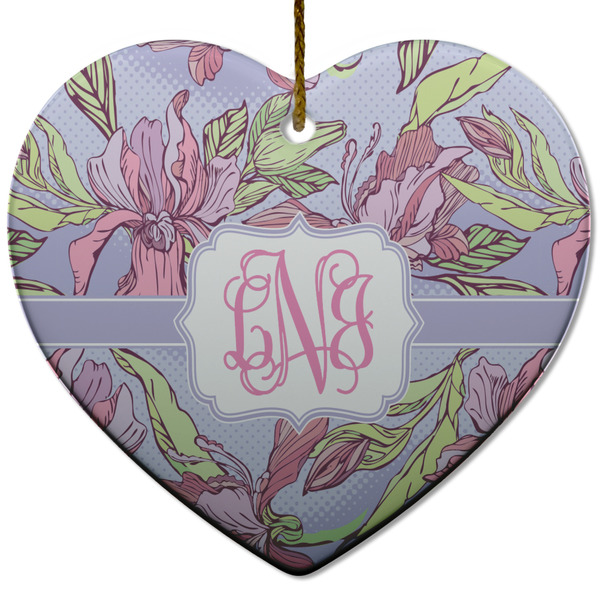 Custom Orchids Heart Ceramic Ornament w/ Monogram