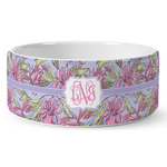 Orchids Ceramic Dog Bowl - Large (Personalized)