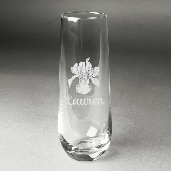 Custom Orchids Champagne Flute - Stemless Engraved - Single (Personalized)