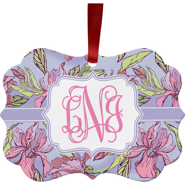 Custom Orchids Metal Frame Ornament - Double Sided w/ Monogram