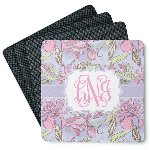 Custom Orchids Square Rubber Backed Coasters - Set of 4 (Personalized)